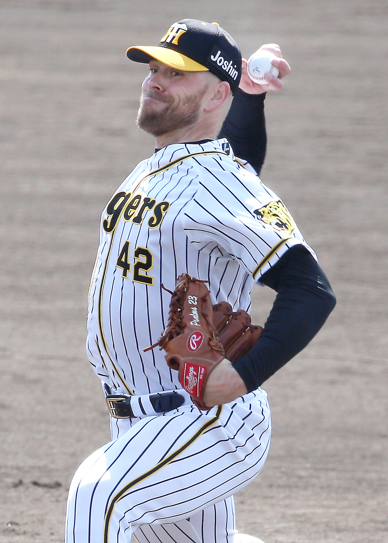シート打撃で投げ込むジョン・エドワーズ（撮影・上山淳一）