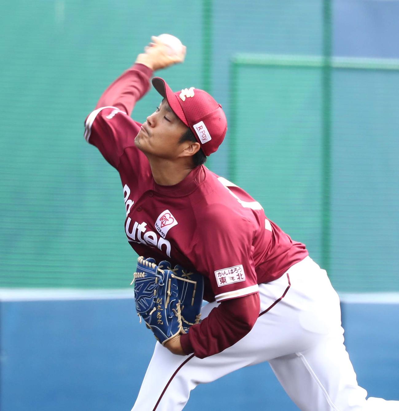 練習試合　日本ハム対楽天　2回を投げ無安打に抑える則本昂（撮影・黒川智章）