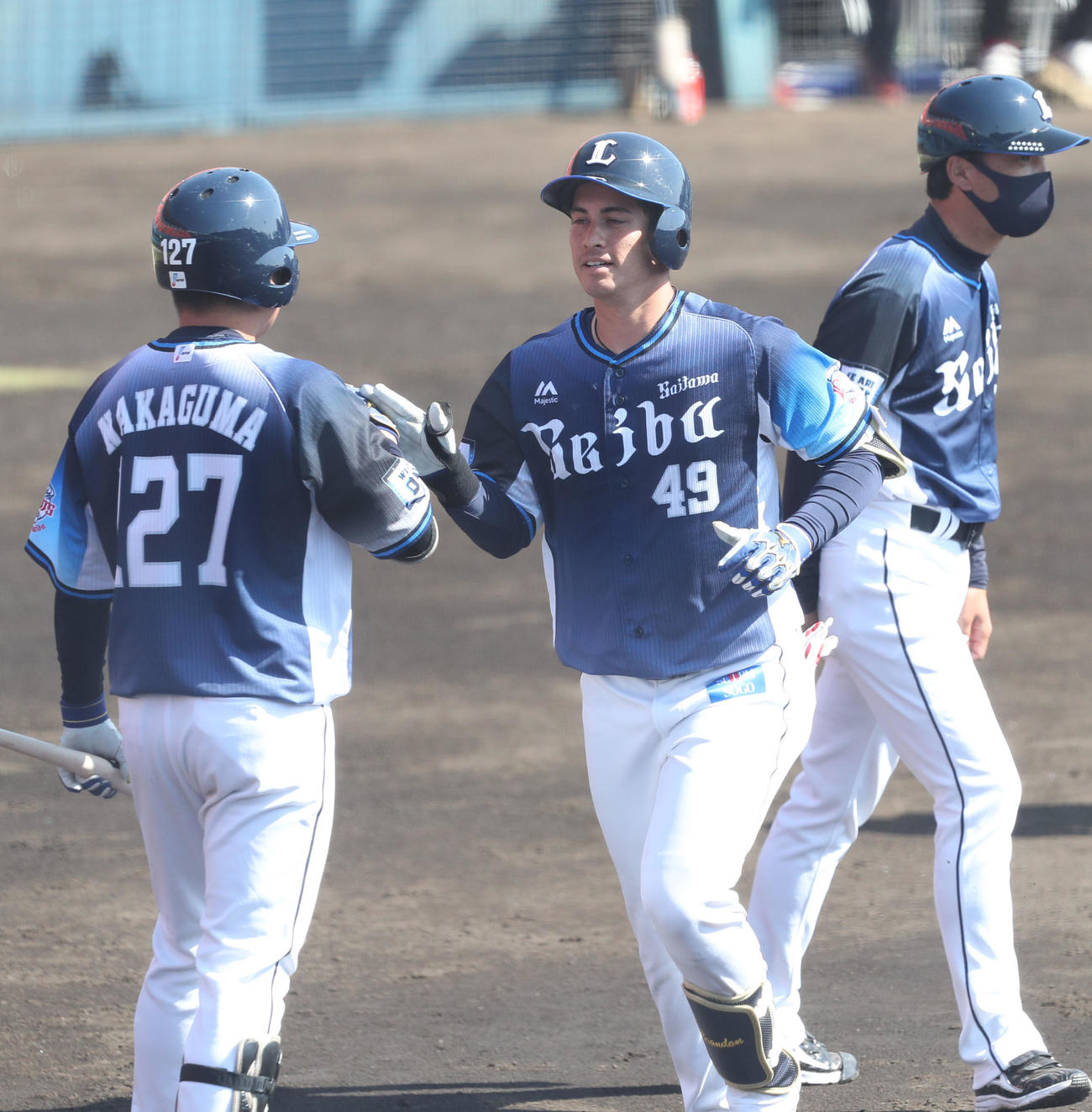 練習試合　西武対ソフトバンク　2回表西武無死一塁、ブランドン大河は左越えに先制となる2点本塁打を放つ（撮影・梅根麻紀）