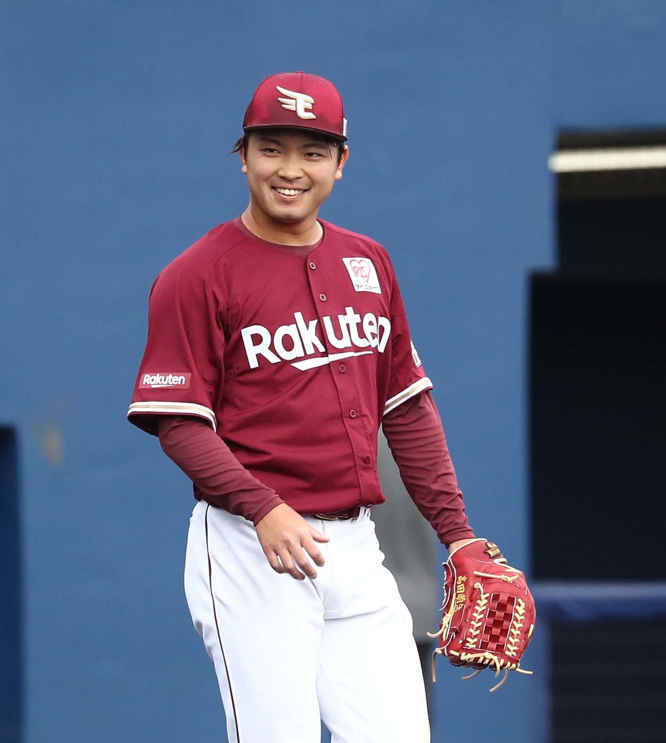 練習試合　日本ハム対楽天　試合後、笑顔の高田萌（撮影・黒川智章）
