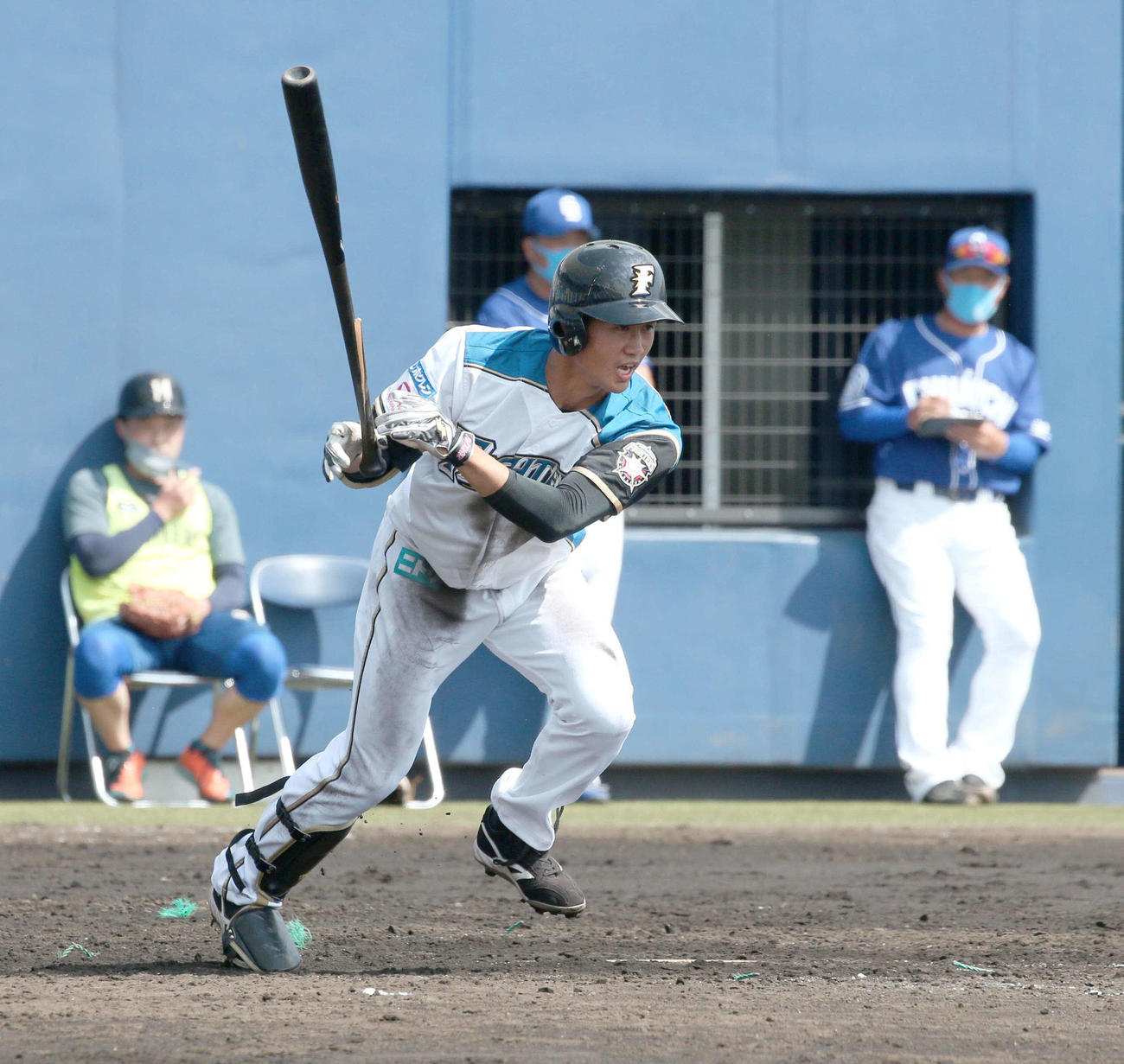 2軍練習試合　日本ハム対中日　3回裏日本ハム無死、右前打を放つ細川（撮影・黒川智章）