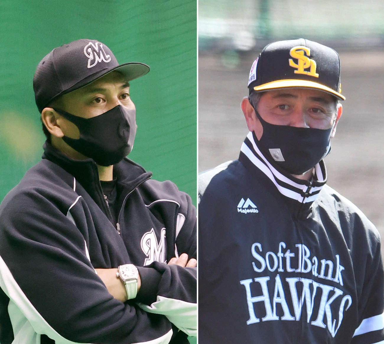 ロッテ井口監督（左）、ソフトバンク工藤監督