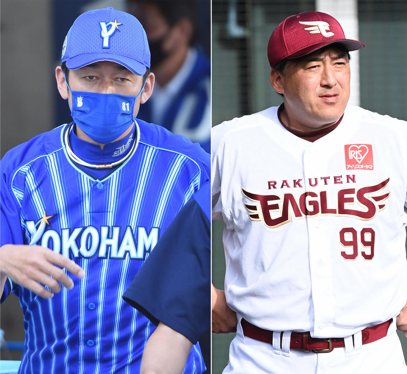 DeNA三浦監督（左）、楽天石井監督