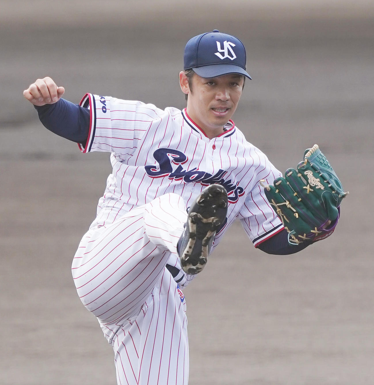 楽天との練習試合に先発し力投するヤクルト小川（撮影・菅敏）