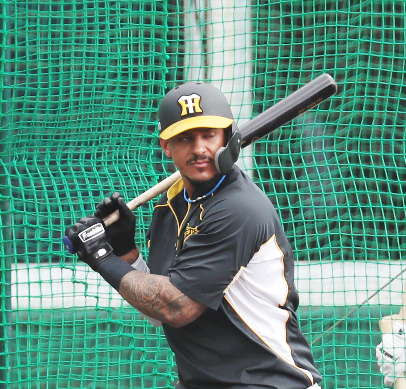 バットを右肩に乗せ構えるマルテ（撮影・加藤哉）