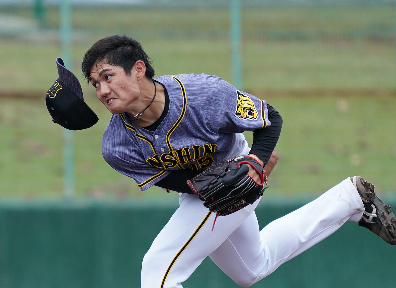 7回裏、阪神3番手で登板する西純矢（撮影・森本幸一）