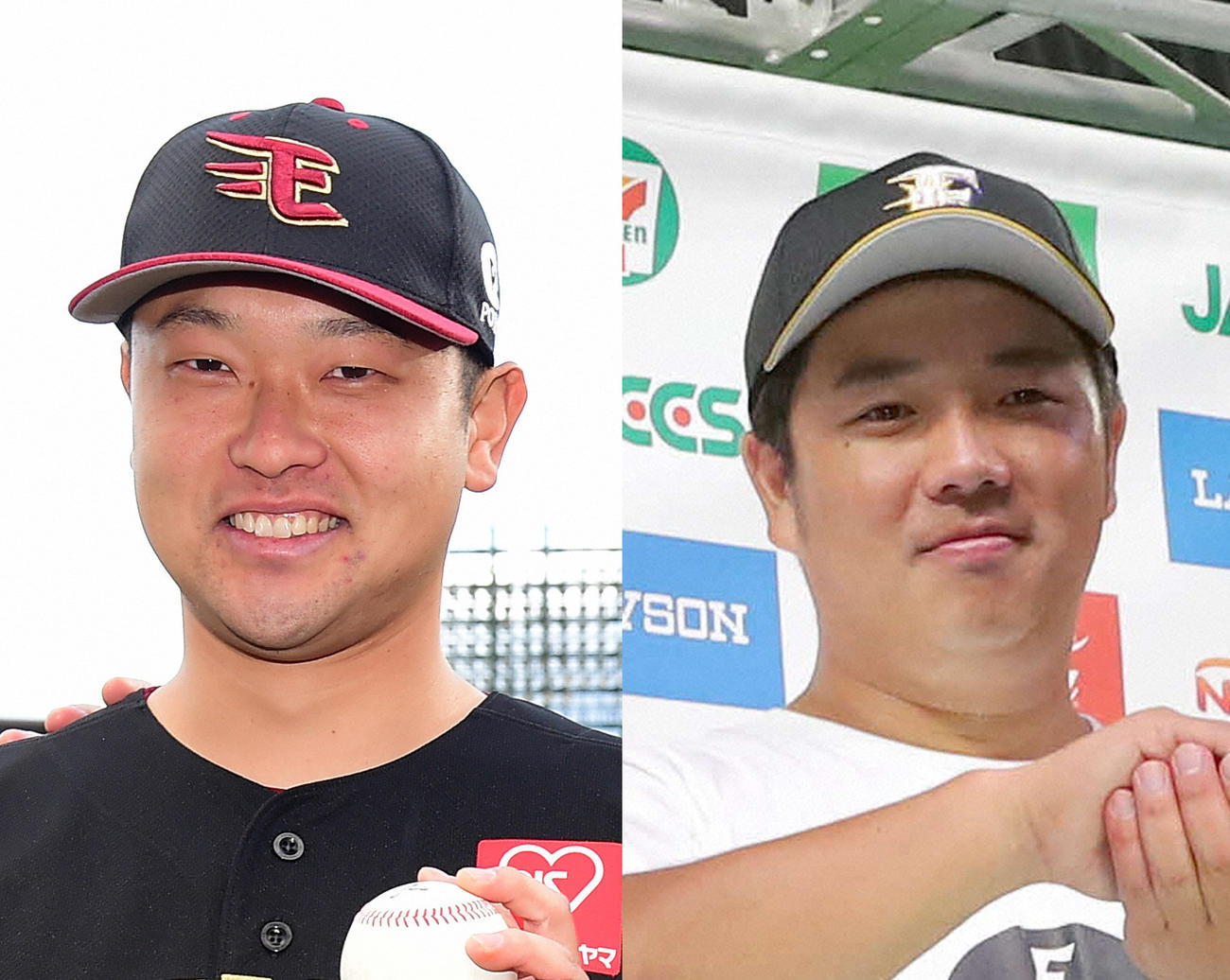 楽天池田隆英（左）と日本ハム横尾俊建