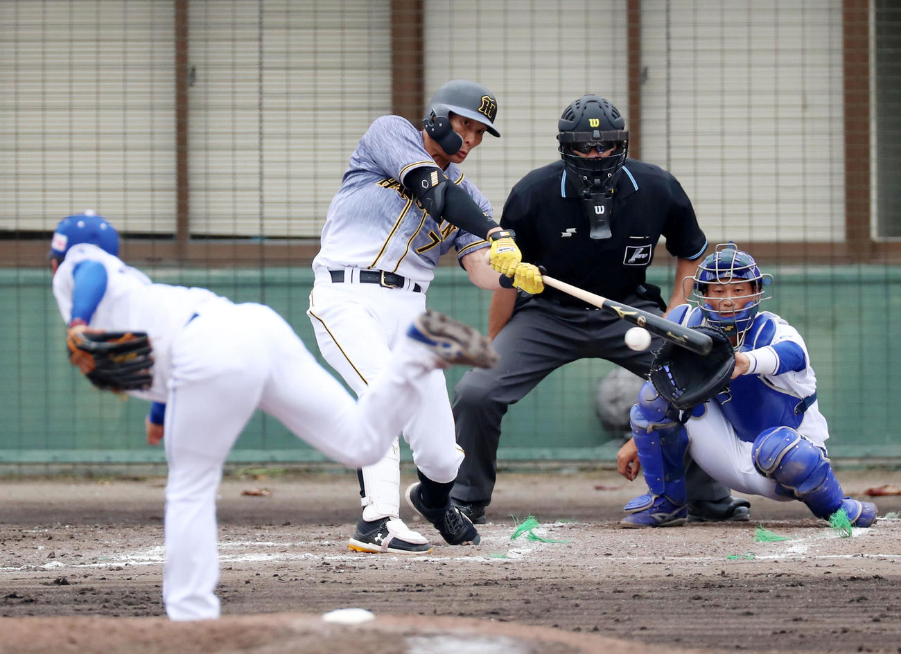 糸井は右前打を放つ、投手山本（撮影・加藤哉）