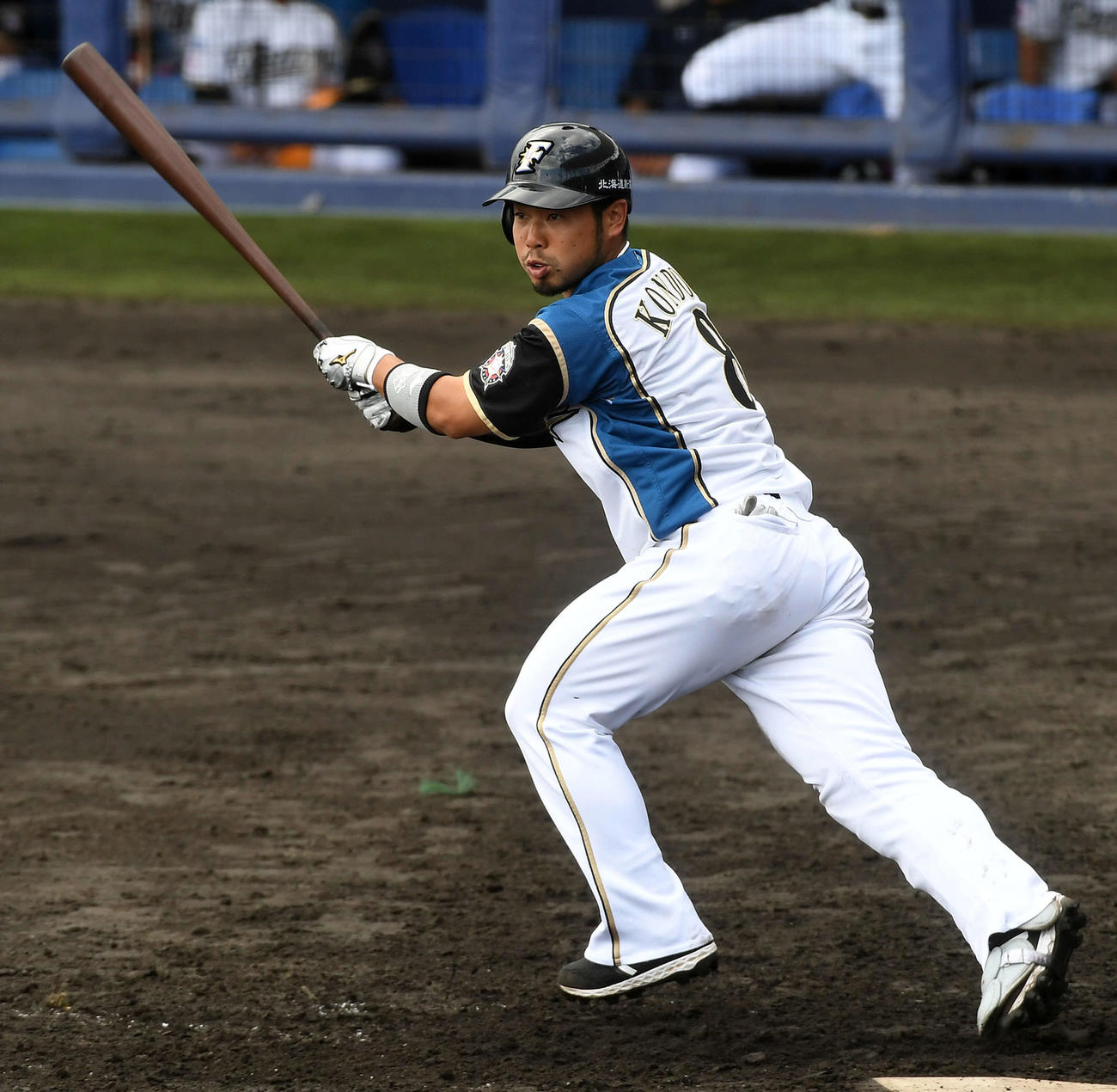 日本ハム対広島　5回裏日本ハム2死二塁、近藤は左前適時打を放つ（撮影・前岡正明）