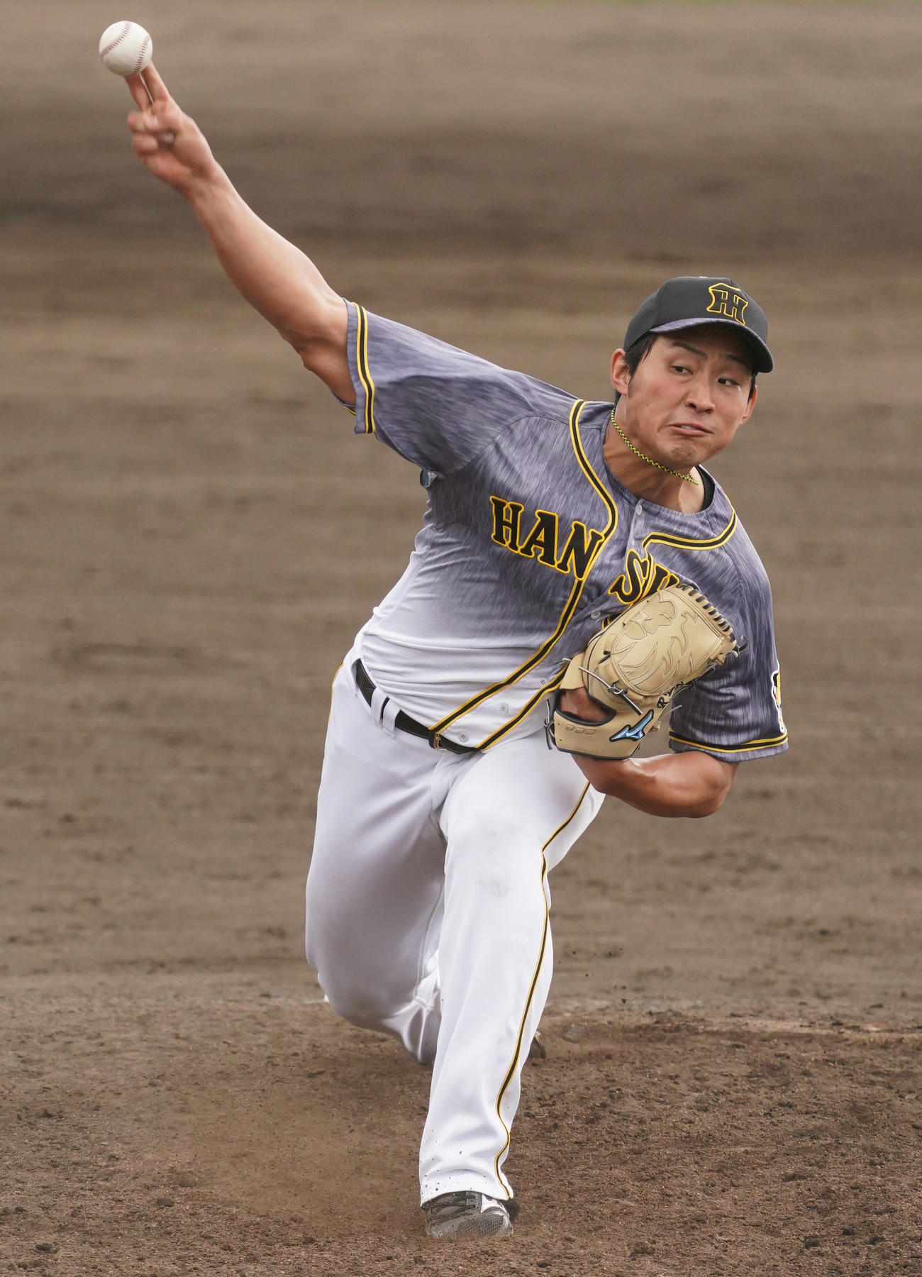 練習試合ヤクルト対阪神　8回に登板する佐藤蓮（撮影・清水貴仁）