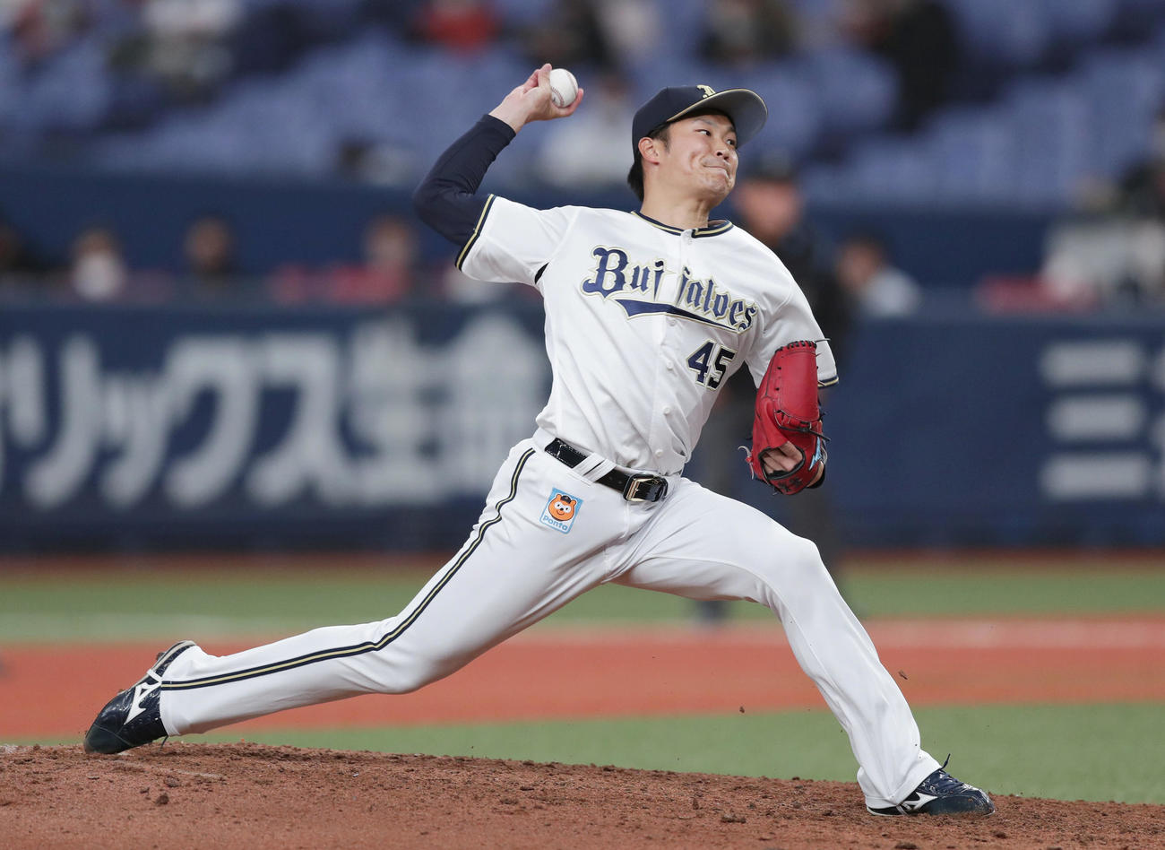 オリックス対ロッテ　7回表、オリックス3番手で登板する阿部翔太（撮影・前田充）