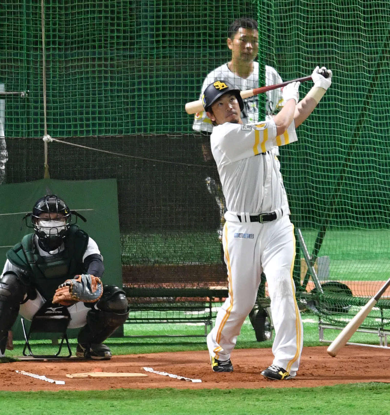 フリー打撃を行う松田（撮影・岩下翔太）