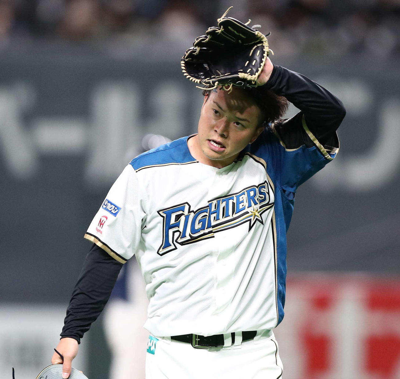 日本ハム対西武　7回に2失点し汗を拭く生田目（撮影・黒川智章）