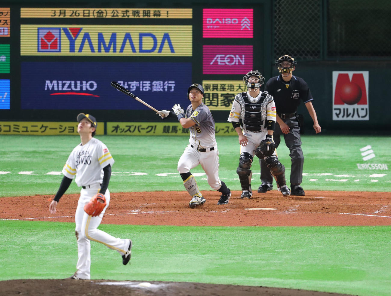 ソフトバンク対阪神　5回表阪神2死、佐藤輝明は中飛に終わる（撮影・梅根麻紀）
