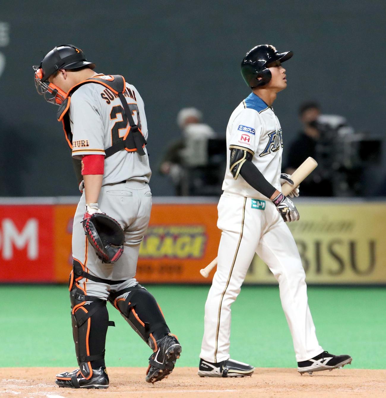日本ハム対巨人　6回裏日本ハム無死、細川は三振に終わる（撮影・佐藤翔太）