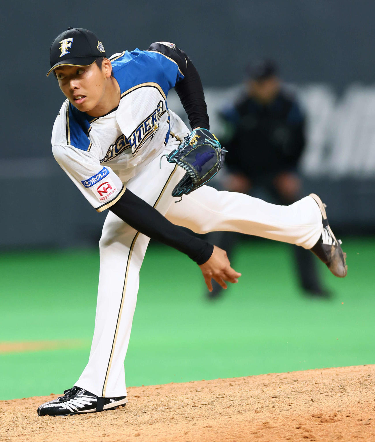 日本ハム対巨人　日本ハム6番手で登板する杉浦（撮影・足立雅史）