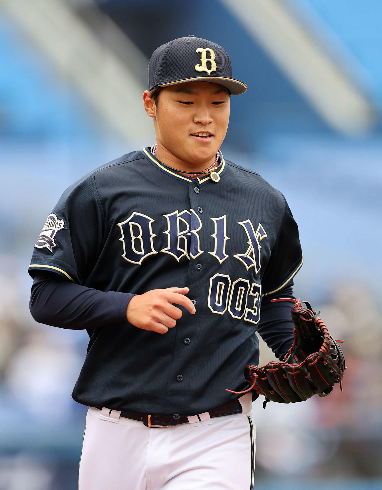 DeNA対オリックス　勝利し笑顔を見せるオリックス中田（撮影・鈴木正人）