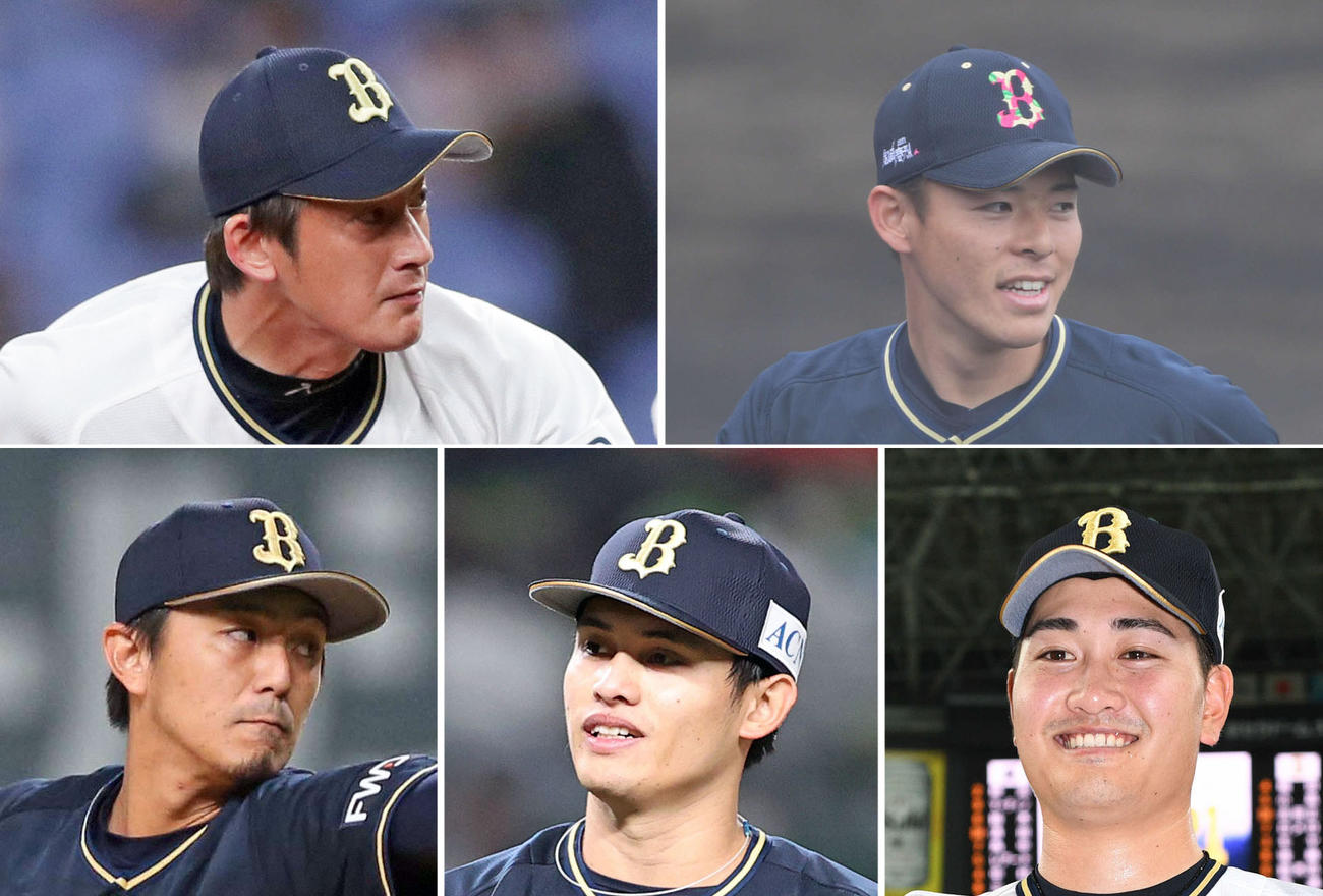 左上から時計回りにオリックスの能見、中川颯、竹安、張奕、増井