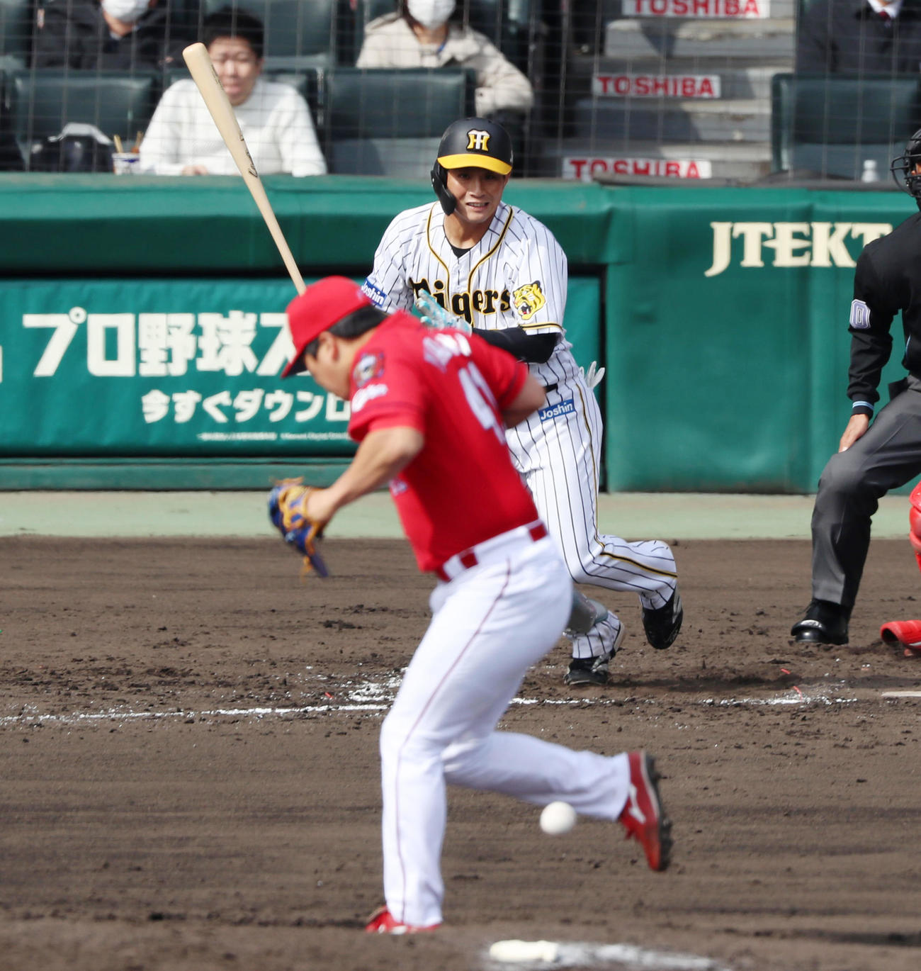 阪神対広島　4回裏阪神1死一、二塁、木浪は中前適時打を放つ、投手は矢崎（撮影・加藤哉）