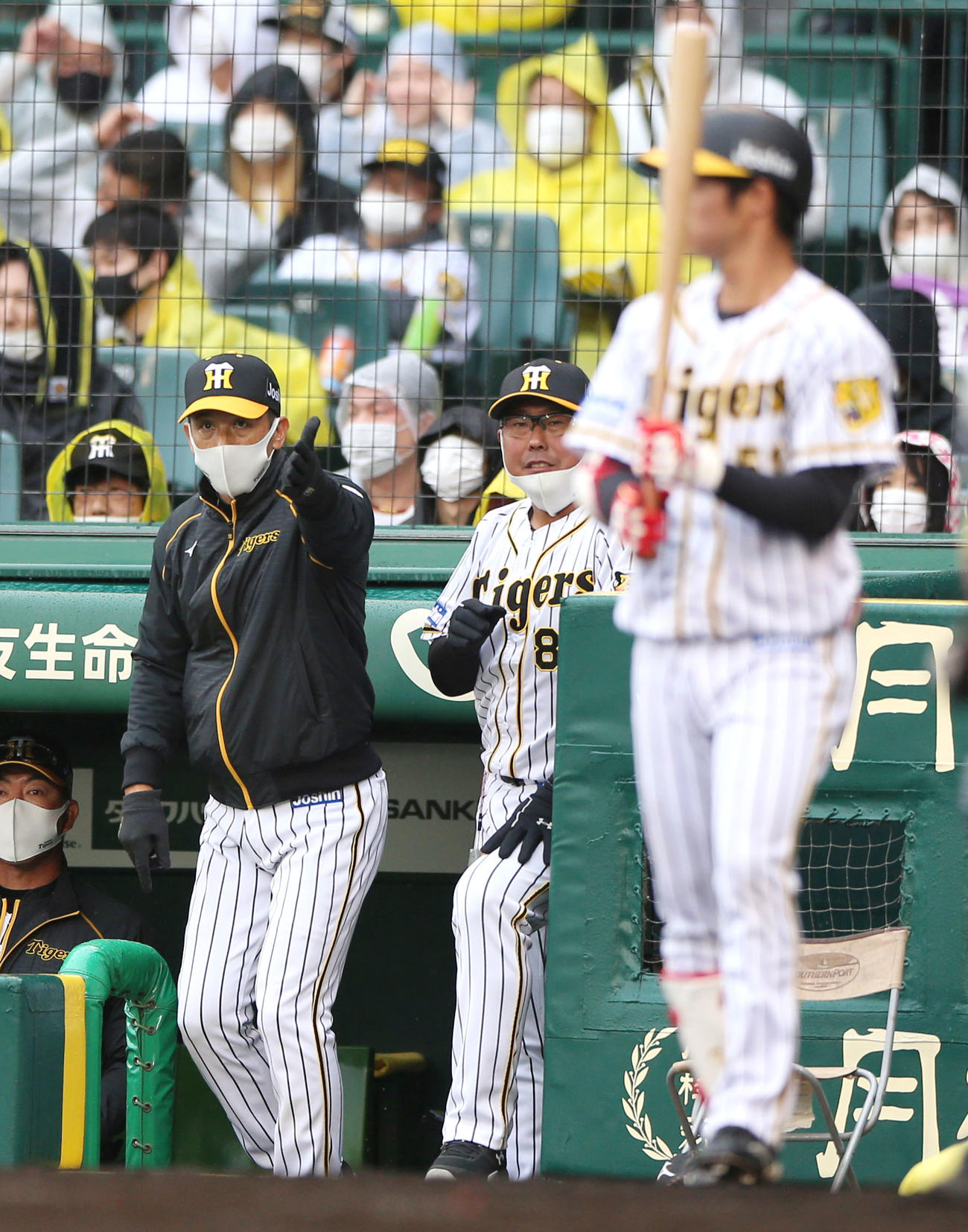 阪神対西武　代打・中野（手前右）を送る矢野監督（左）（撮影・上山淳一）
