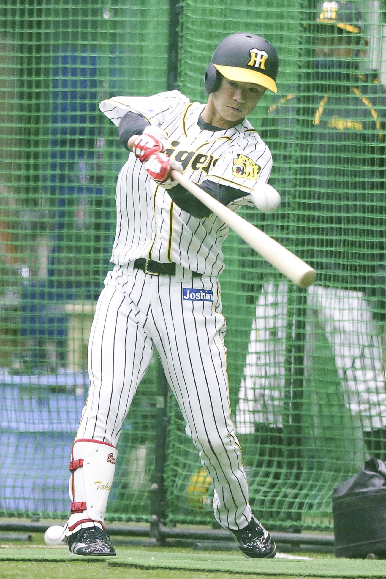 室内で打撃する中野（撮影・上山淳一）