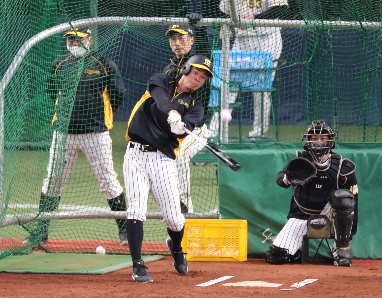 阪神対オリックス　フリー打撃を行う佐藤輝明（撮影・清水貴仁）