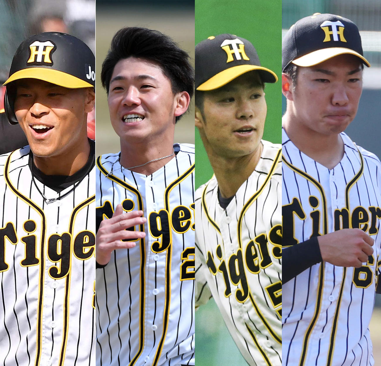 左から阪神佐藤輝、伊藤将、中野、石井大