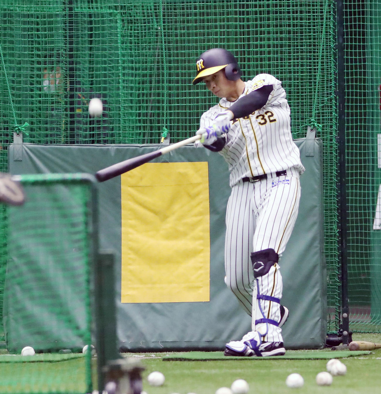 打撃練習を行う井上（撮影・加藤哉）