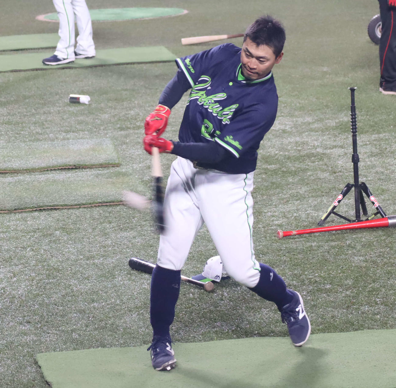 ナイター練習で打撃練習を行うヤクルト青木（撮影・湯本勝大）