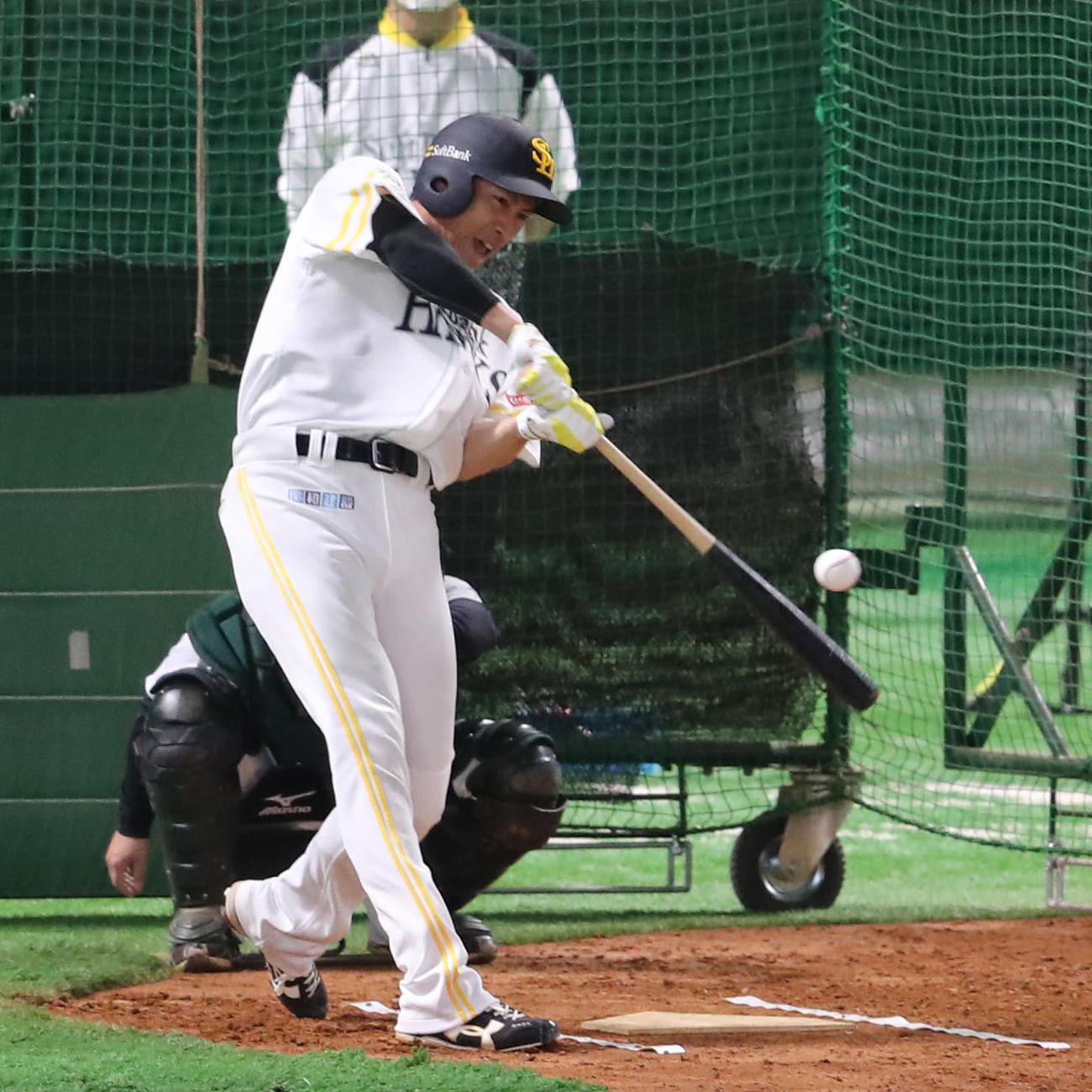 打撃練習を行う柳田悠岐（撮影・梅根麻紀）