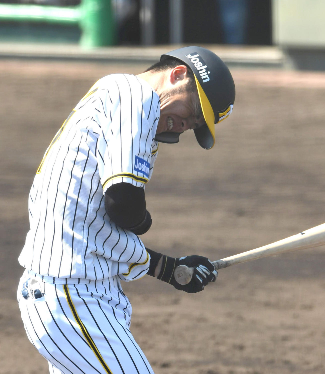 1回、死球を受けた阪神・小野寺暖（代表撮影）