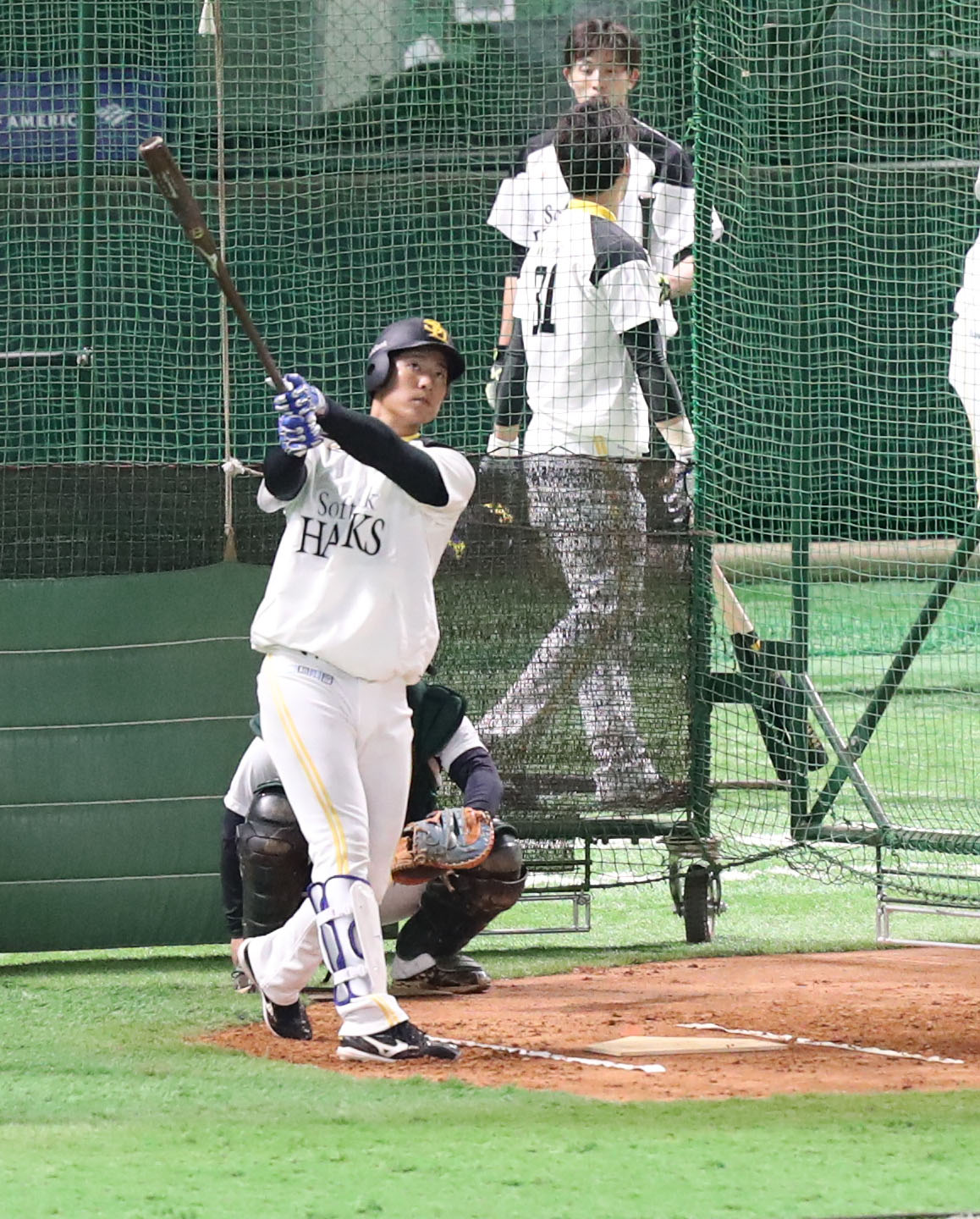 バッティング練習をする上林誠知（2021年3月11日撮影）