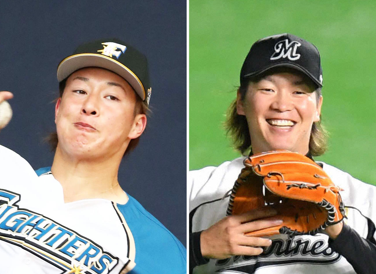 日本ハム吉田輝星、ロッテ二木康太（右）