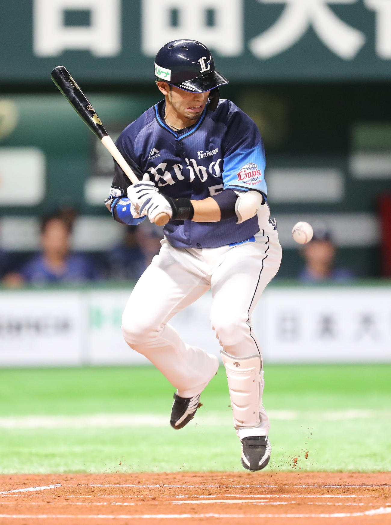 ソフトバンク対西武　1回表西武1死満塁、外崎修汰は死球を受ける（撮影・梅根麻紀）