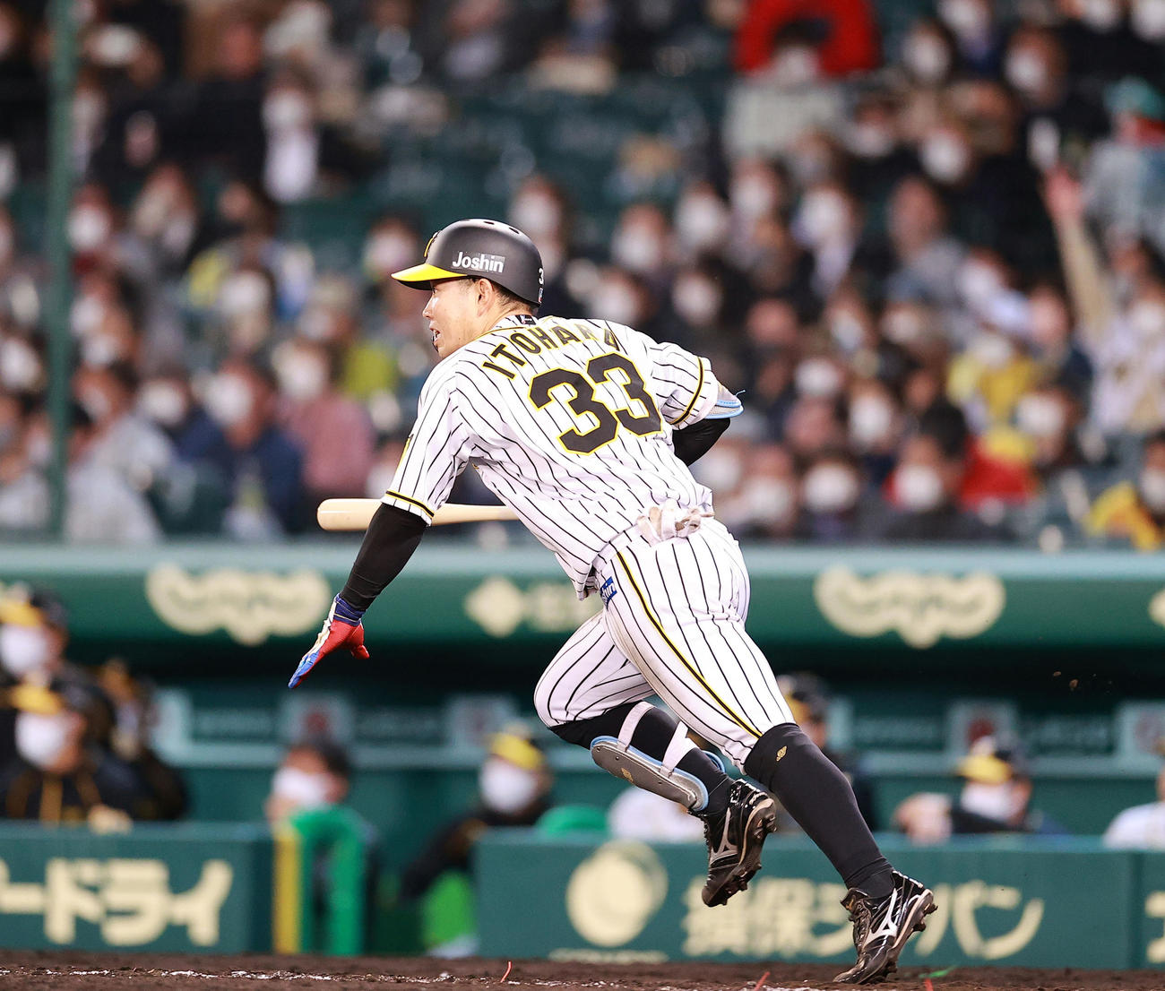 阪神対巨人　4回裏阪神2死一、三塁、糸原は中越え2点適時二塁打を放つ（撮影・浅見桂子）