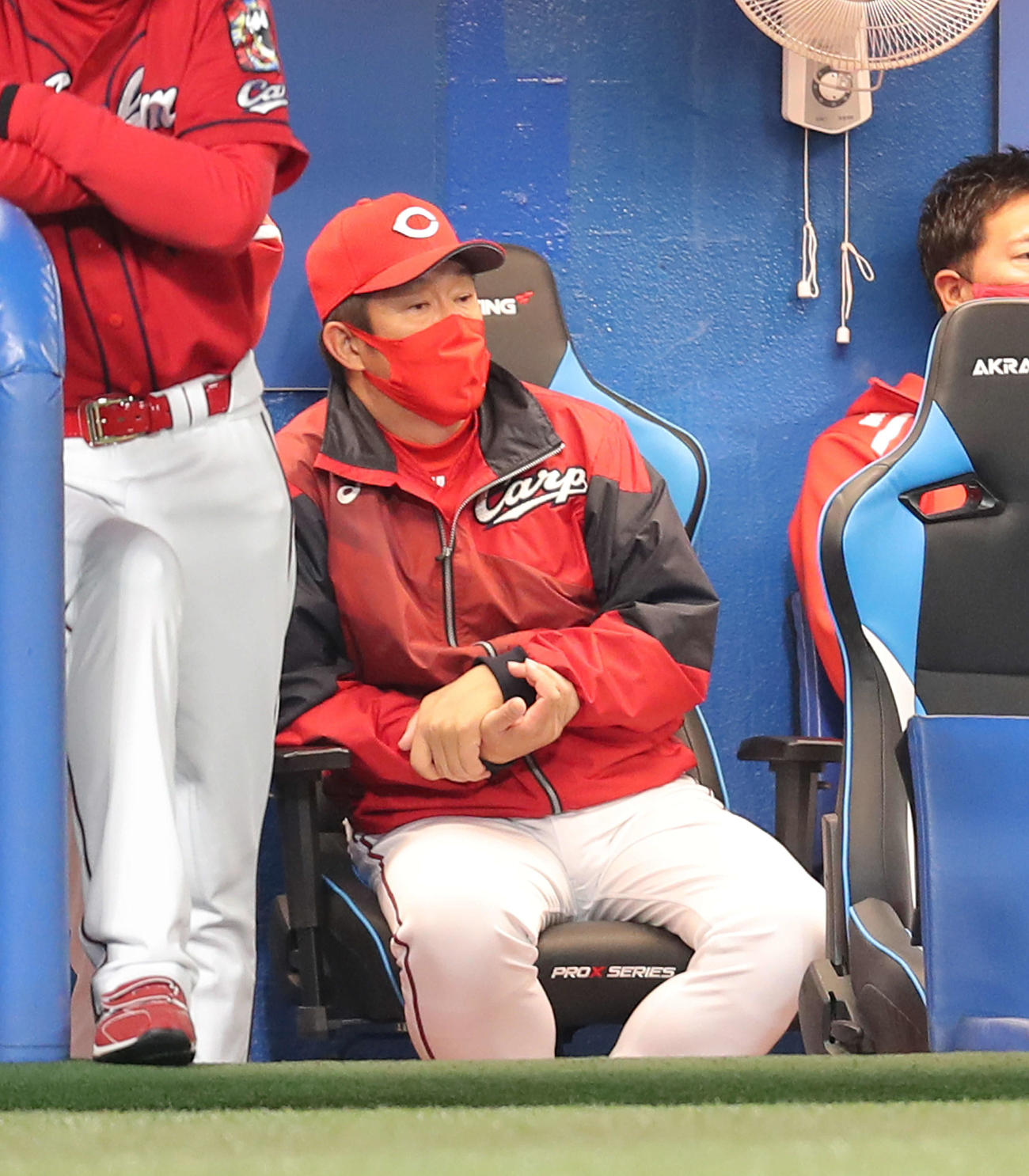 ヤクルト対広島　5回裏、戦況を見つめる佐々岡監督（撮影・河田真司）