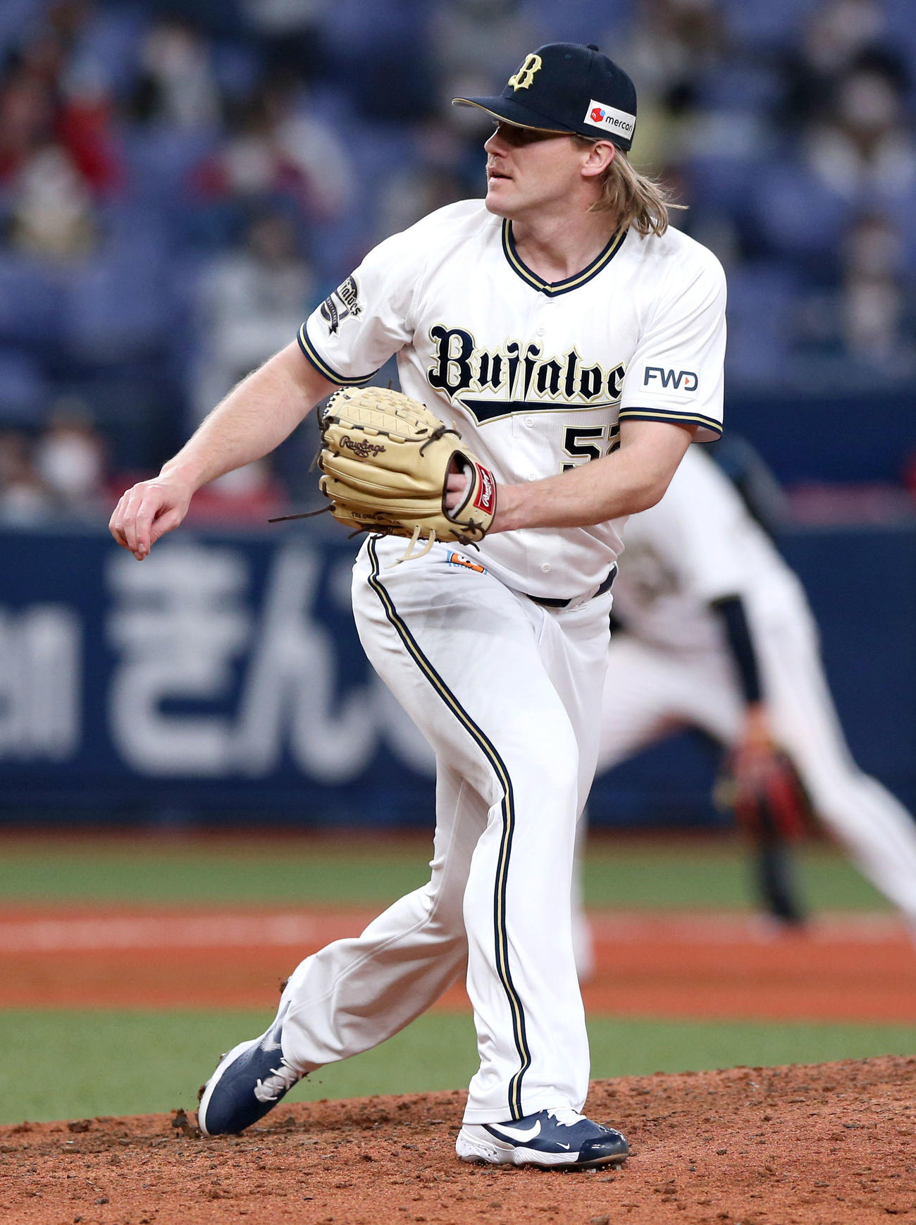 オリックス対日本ハム　8回、オリックス3番手で登板のヒギンス（撮影・上山淳一）