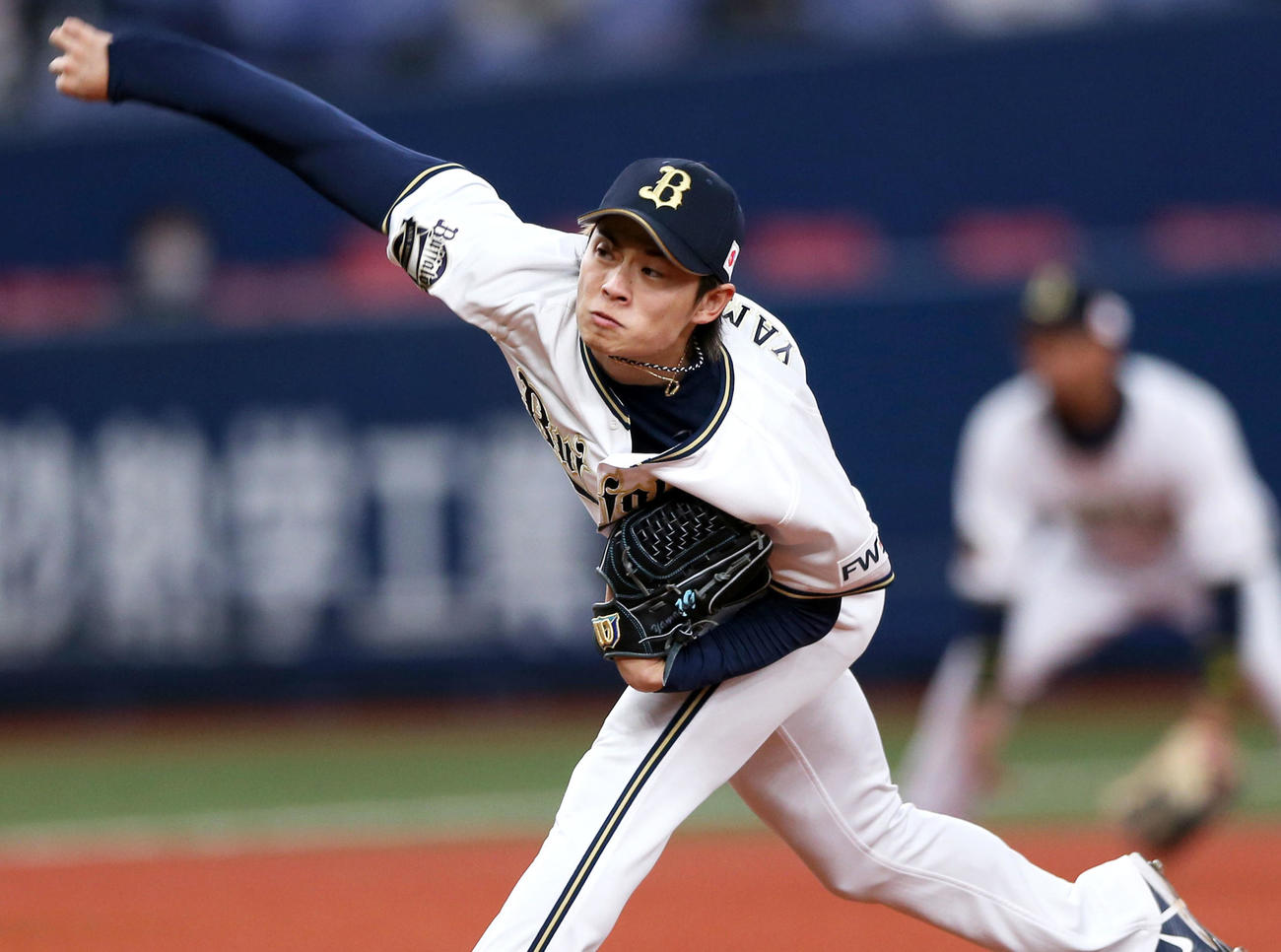 オリックス対ロッテ　力投するオリックス山岡（撮影・上山淳一）