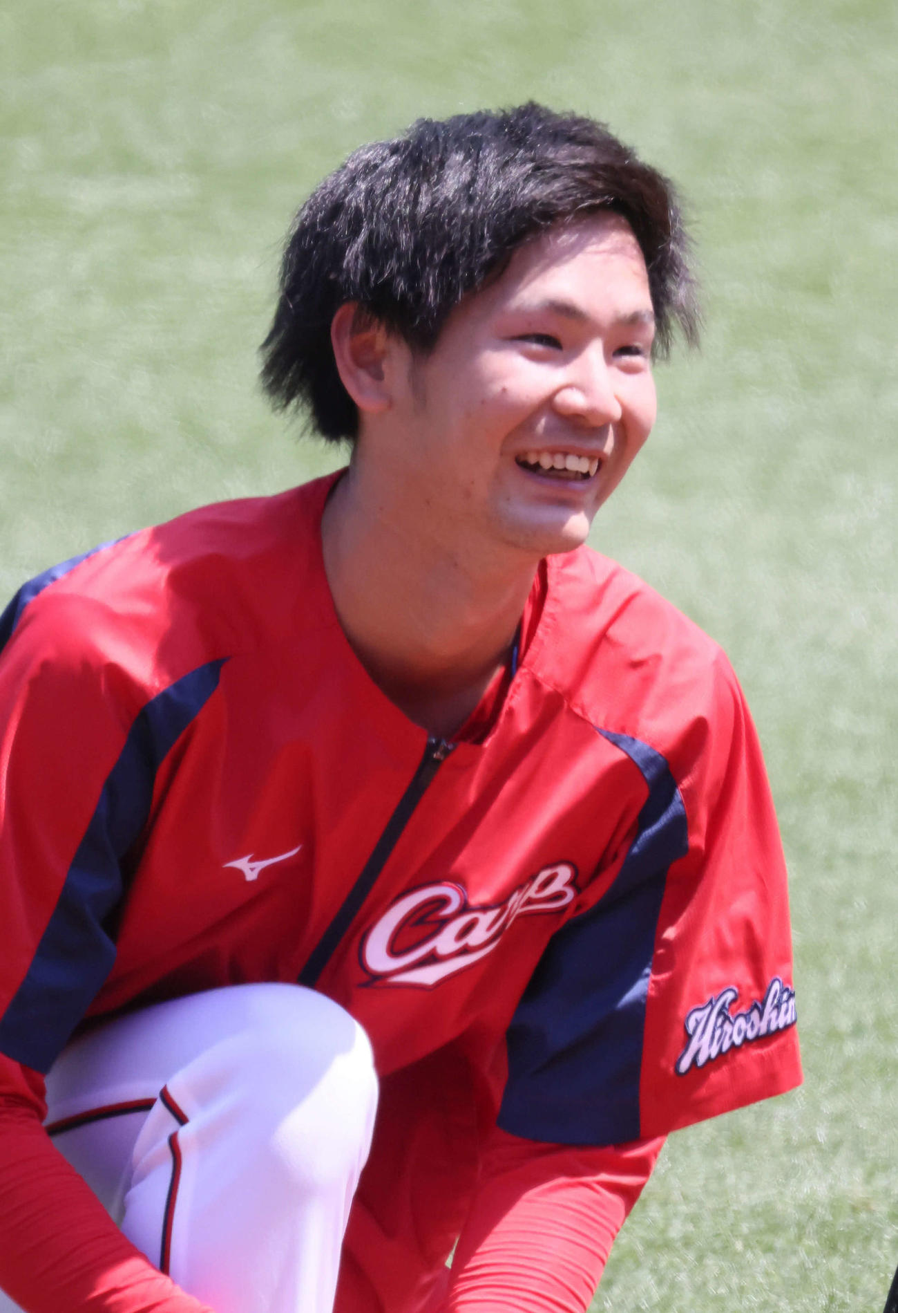 広島投手指名練習　笑顔をみせる森浦（撮影・加藤孝規）