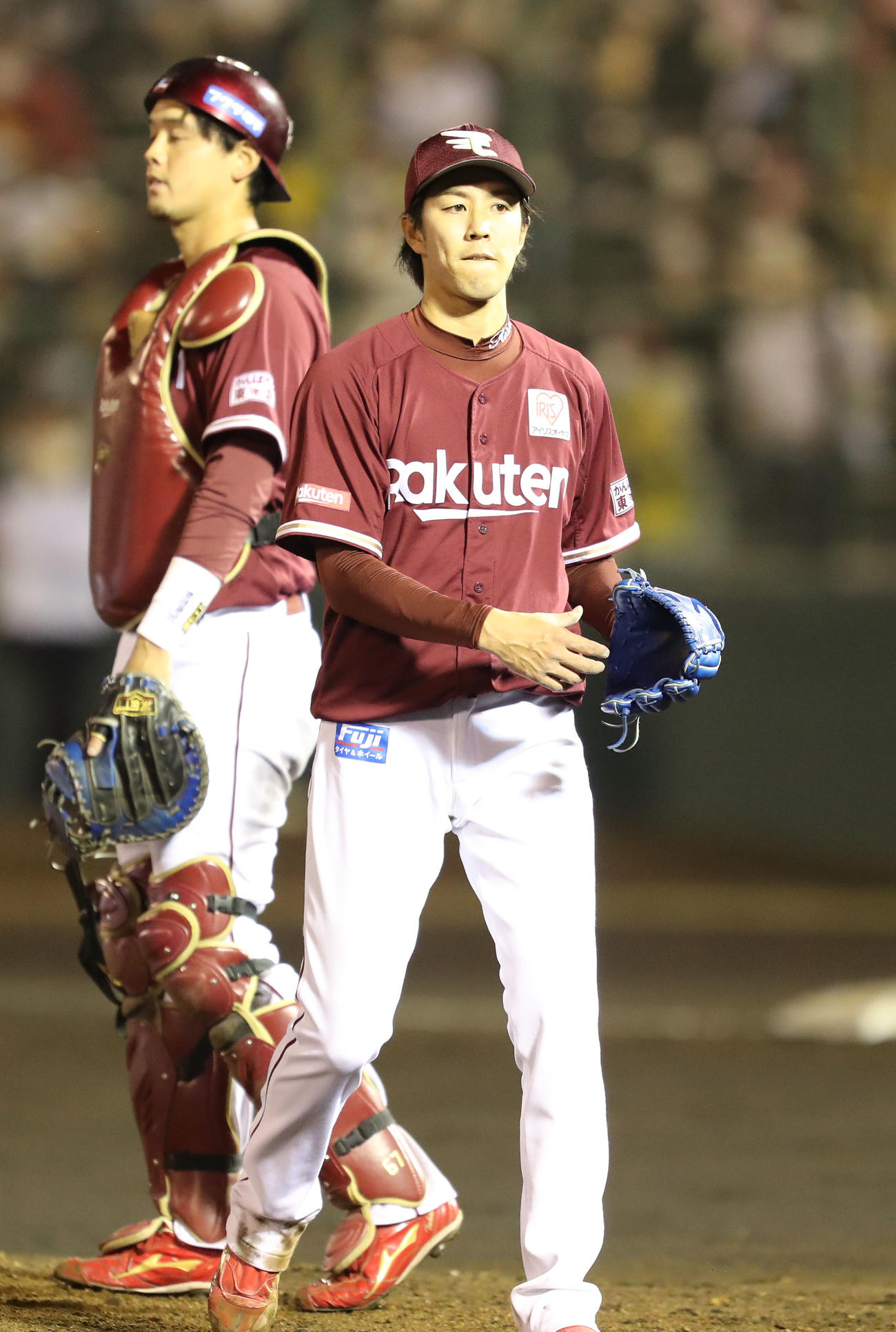 ソフトバンク対楽天　6回途中で降板する岸孝之（撮影・梅根麻紀）