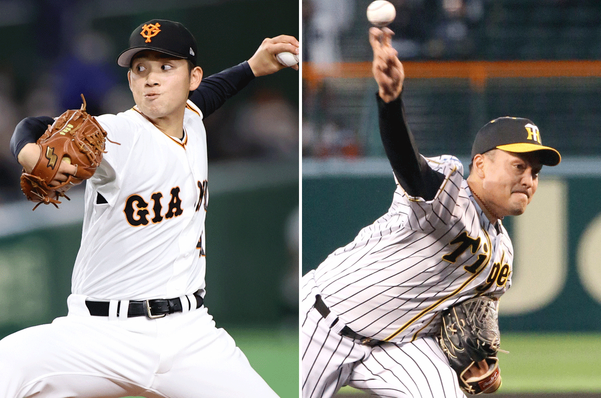 巨人高橋優貴（左）と阪神秋山拓巳