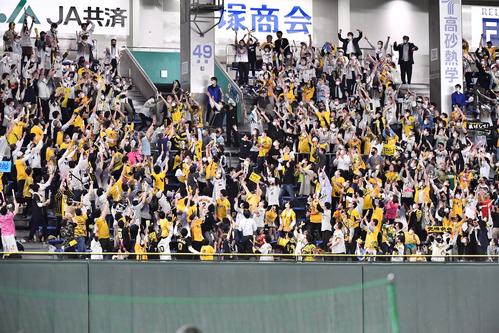 巨人対阪神 6回表阪神2死一塁、左越え2点本塁打を放つ北條の着弾点(撮影・上田博志)