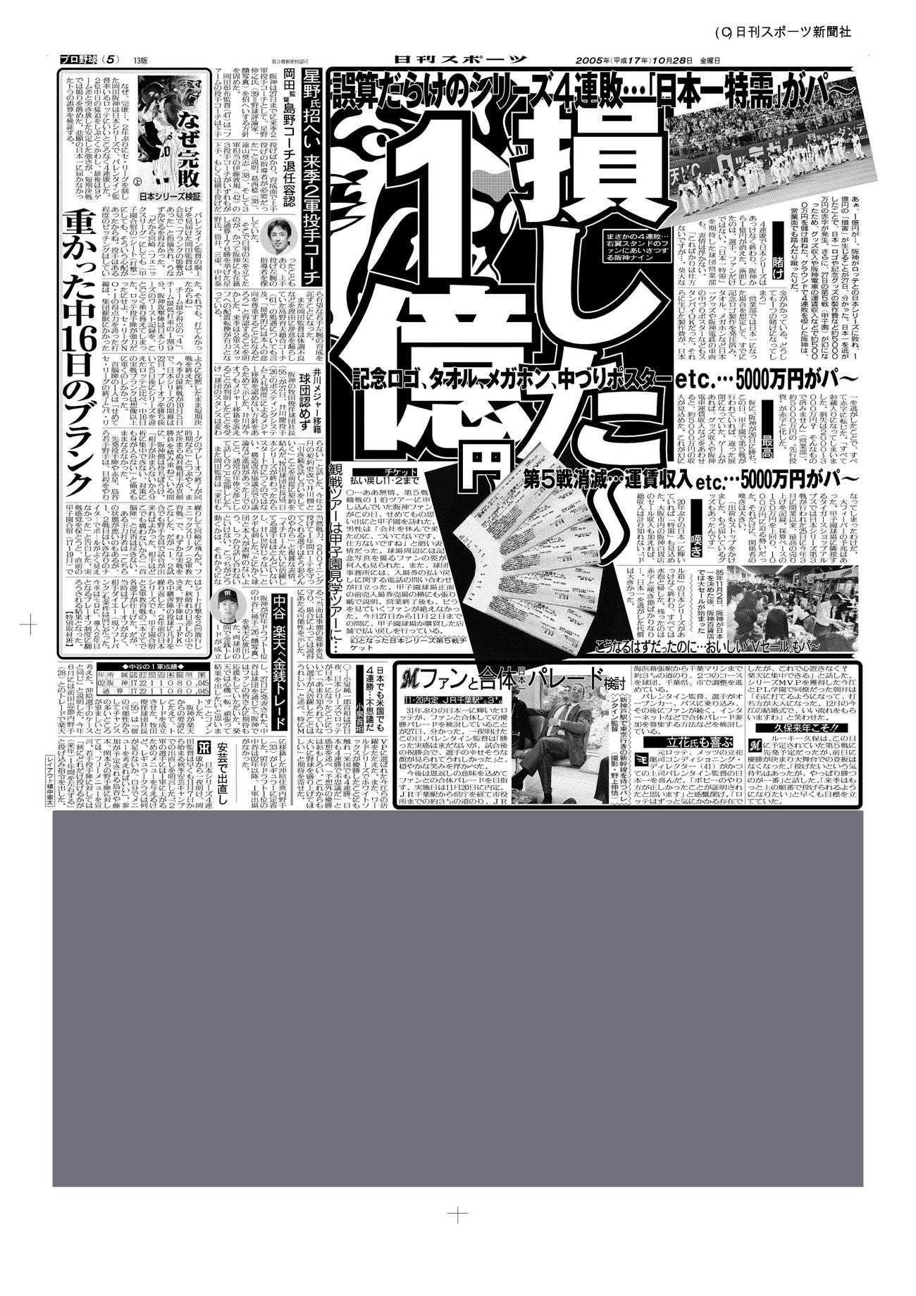 2005年10月27日付、日刊スポーツ大阪版紙面