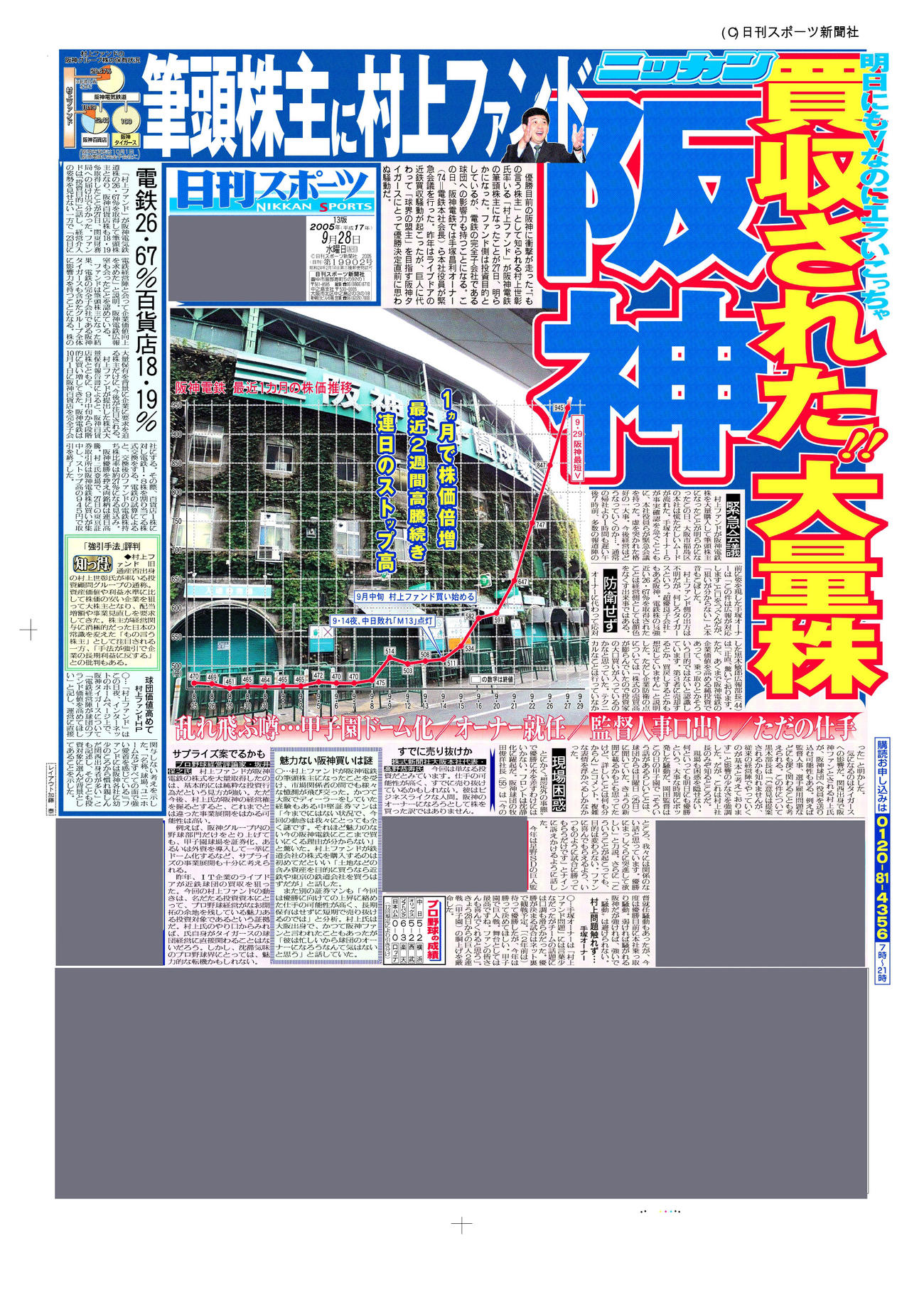 05年９月28日付、日刊スポーツ大阪版紙面