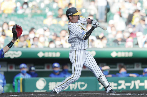 阪神対DeNA 7回裏阪神1死、空振り三振に倒れる小野寺（撮影・前田充）