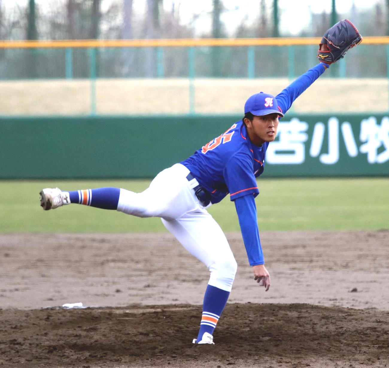 北洋大対北海道教大旭川　リーグ戦で初の完投勝利を挙げた北洋大の福田翔（撮影・永野高輔）