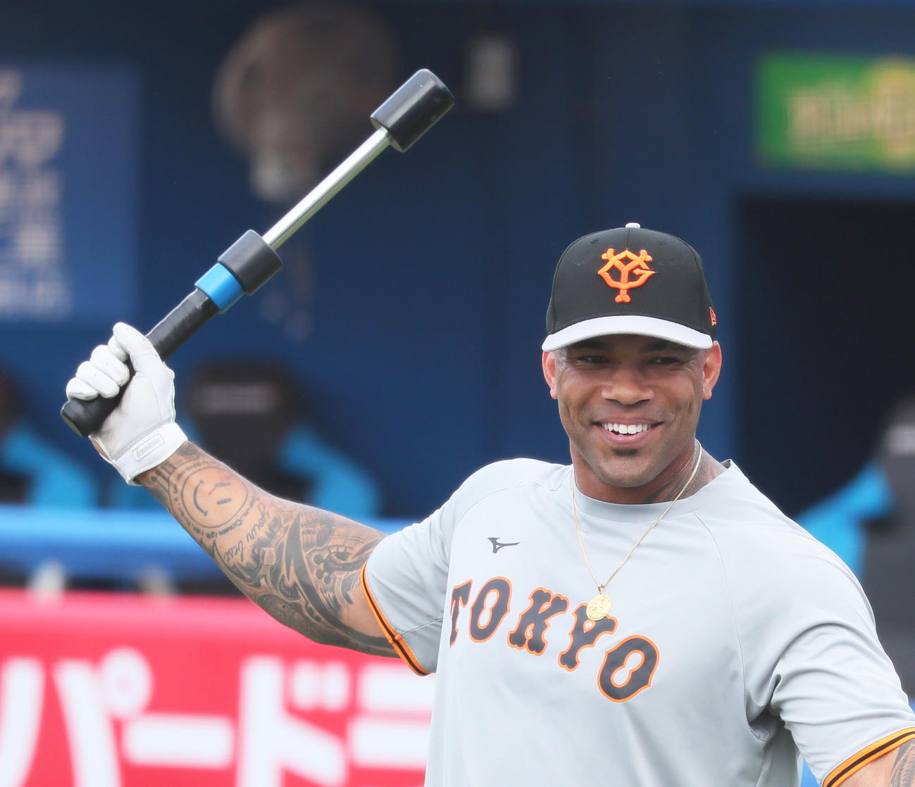 1軍に合流した巨人テームズ（撮影・足立雅史）