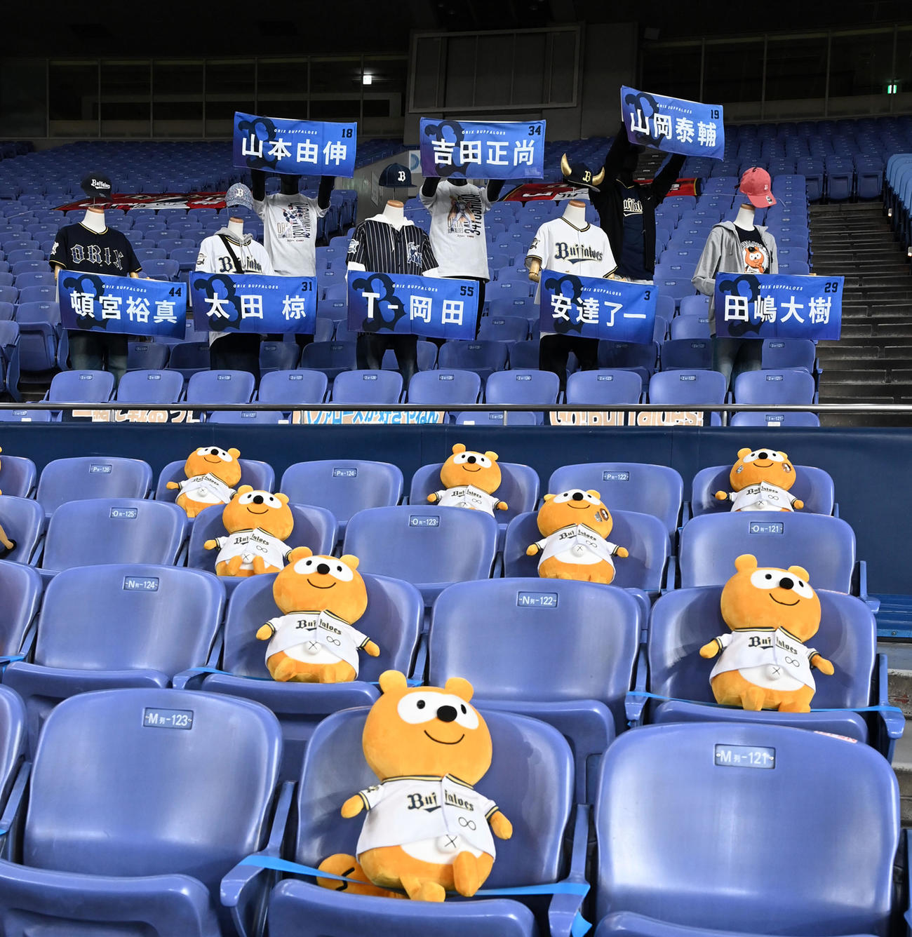オリックス対楽天　緊急事態宣言による無観客試合でオリックスを応援する人形（撮影・前岡正明）