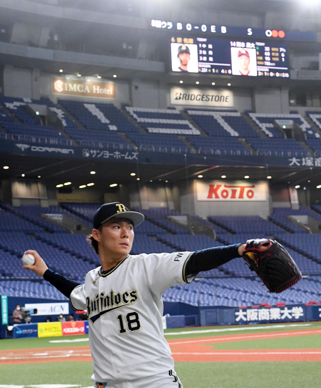 オリックス対楽天　則本昂と無失点の投手戦を演じた山本（撮影・前岡正明）