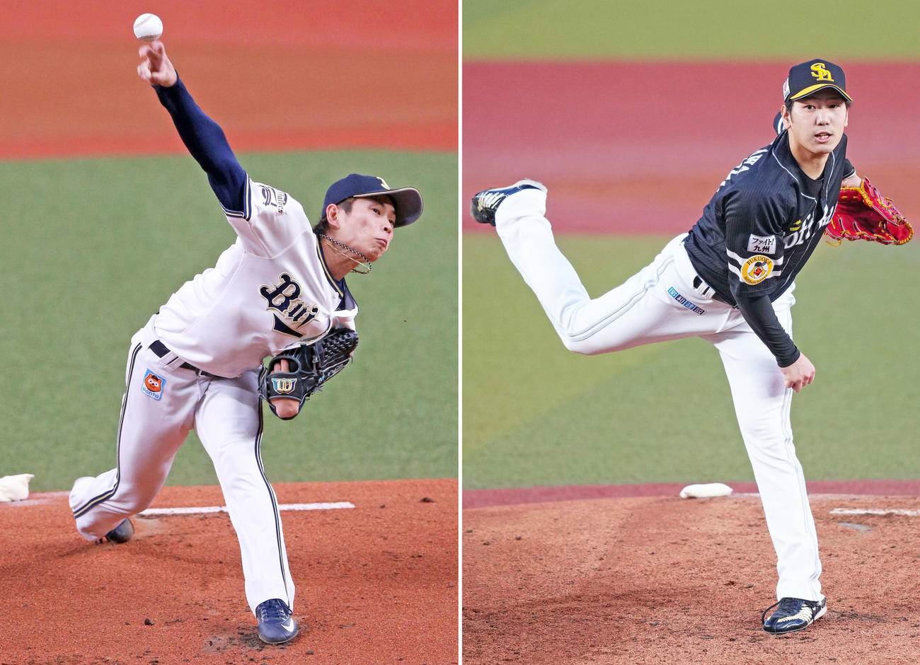 オリックス山岡（左）とソフトバンク石川